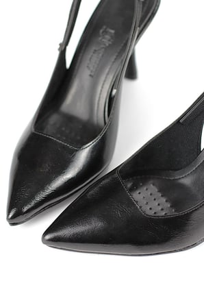 Lavender Esnek Yumuşak Kaymaz Taban (8 cm) Siyah Rugan  Açık Lastikli Kadın Topuklu Ayakkabı