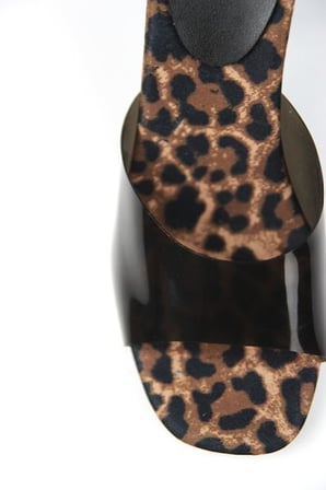 Hannah Kadın Leopar Desen Tabanlı Siyah Şeffaf Şeritli Orta Topuklu (8 CM) Topuklu Terlik