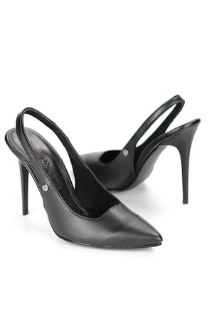 Zerina Siyah Cilt Esnek Yumuşak Kaymaz Taban İnce Topuklu (11cm) Kadın Stiletto