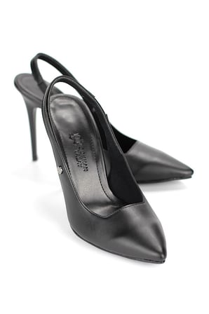 Zerina Siyah Cilt Esnek Yumuşak Kaymaz Taban İnce Topuklu (11cm) Kadın Stiletto