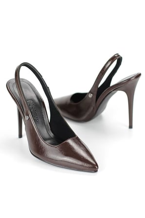Zerina Kahverengi Rugan Esnek Yumuşak Kaymaz Taban İnce Topuklu (11cm) Kadın Stiletto