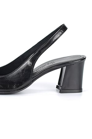 İlya Esnek Yumuşak Kaymaz Taban (4/6 cm) Siyah Rugan  Açık Lastikli Kadın Kalın Topuklu Ayakkabı