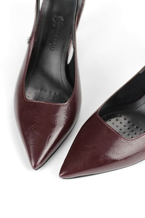 Magnolia Esnek Yumuşak Kaymaz Taban (4/6 cm) Bordo Rugan  Açık Lastikli Kadın Topuklu Ayakkabı