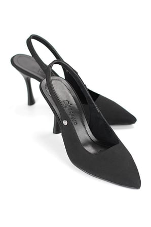 Lavender Esnek Yumuşak Kaymaz Taban (8 cm) Siyah Süet Açık Lastikli Kadın Topuklu Ayakkabı