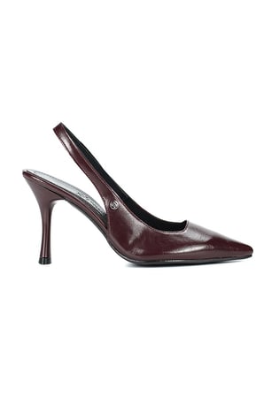 Lavender Esnek Yumuşak Kaymaz Taban (8 cm) Bordo Rugan  Açık Lastikli Kadın Topuklu Ayakkabı