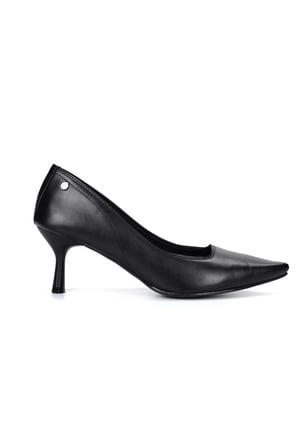 Zelia Esnek Yumuşak Kaymaz Taban (4 cm) Siyah Cilt Kadın Topuklu Ayakkabı