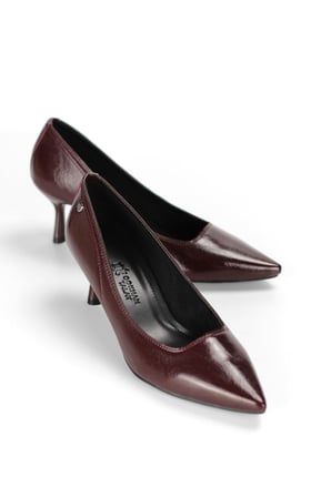 Zelia Esnek Yumuşak Kaymaz Taban (4 cm) Bordo Rugan Kadın Topuklu Ayakkabı