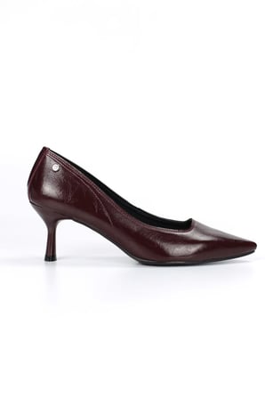 Zelia Esnek Yumuşak Kaymaz Taban (4 cm) Bordo Rugan Kadın Topuklu Ayakkabı