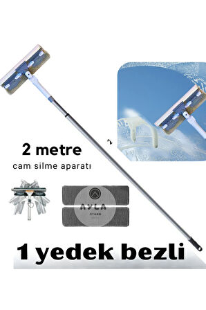 2 Metre Çift Taraflı Uzayabilir Yedek Bezli Teleskopik Cam Silme Aparatı