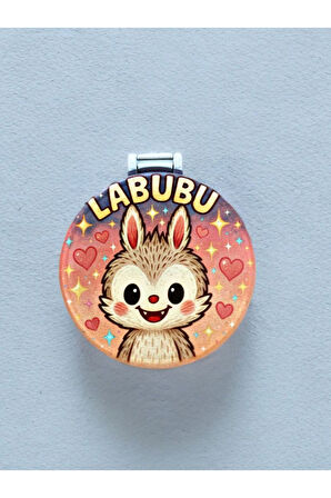 LABUBU temalı Plastik El Aynası. Çap: 9cm. Çift Taraflı