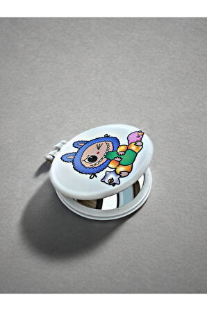 LABUBU Baskılı Plastik El Aynası. Çap: 9cm. Çift Taraflı Ayna. Metalik