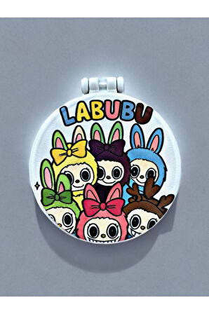 LABUBU Baskılı Plastik El Aynası. Çap: 9cm. Çift Taraflı Ayna. Turkuaz