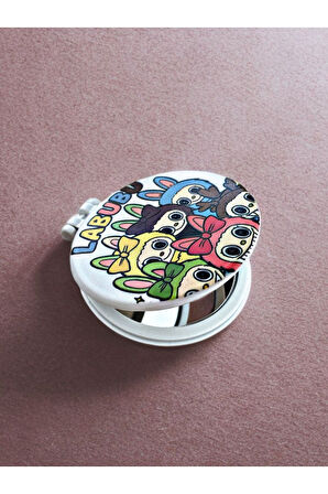 LABUBU Baskılı Plastik El Aynası. Çap: 9cm. Çift Taraflı Ayna. Turkuaz