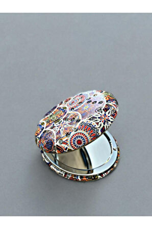 Işıltılı Karışık Desenli Çift Taraflı Yuvarlak Cep Çanta Makyaj Aynası 7cm çap