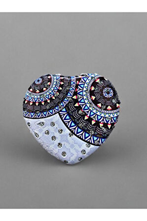 Işıltılı Karışık Desenli Çift Taraflı Kalp Şeklinde Cep Aynası Çanta Makyaj Aynası 7cm x 7cm