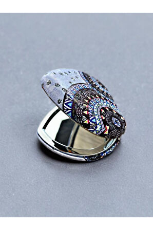 Işıltılı Karışık Desenli Çift Taraflı Kalp Şeklinde Cep Aynası Çanta Makyaj Aynası 7cm x 7cm