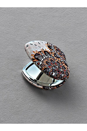 Işıltılı Karışık Desenli Çift Taraflı Kalp Şeklinde Cep Aynası Çanta Makyaj Aynası 7cm x 7cm