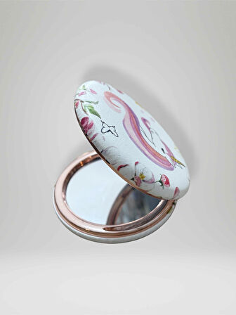 UNICORN Temalı Çift Taraflı Yuvarlak Cep Çanta Makyaj El Aynası 7cm çap (KOD:28)