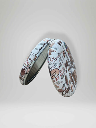 Işıltılı Karışık Desenli Çift Taraflı Yuvarlak Cep Çanta Makyaj El Aynası 7cm çap (KOD:31)