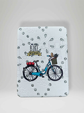 Işıltılı Bisiklet Temalı Çift Taraflı Cep Çanta Makyaj El Aynası 6cm x 9,5cm (KOD:32)