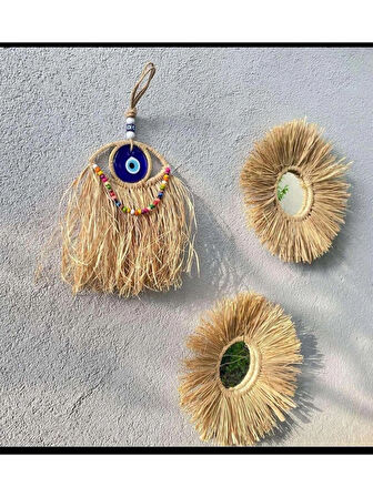 3 Lü Nazar Boncuklu Rafyaduvar Süsü