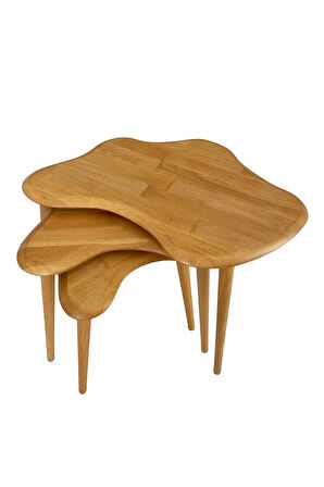 Fawdecor Asimetrik Masif Ahşap Zigon Sehpa Takımı 3'lü Set Modern Bohem Tarz Doğal Ağaç Yan Sehpa