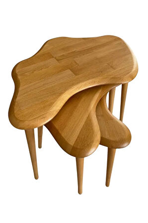 Fawdecor Asimetrik Masif Ahşap Zigon Sehpa Takımı 3'lü Set Modern Bohem Tarz Doğal Ağaç Yan Sehpa