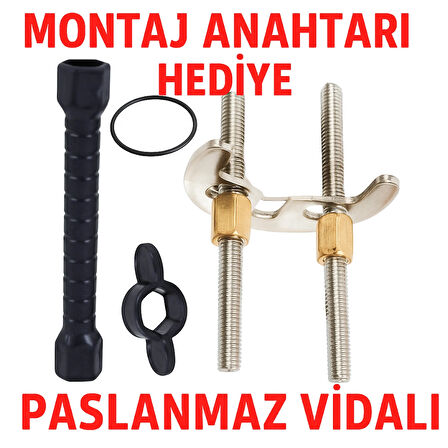 Çift Vidalı Batarya Ay Takımı + Somun Sıkma Anahtarı Hediyeli | Musluk Montaj Seti