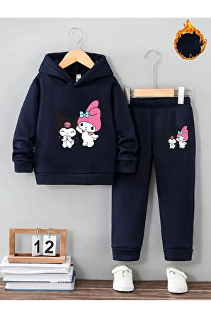 Maki Home kuromi gri kız çocuk eşofman takımı beli lastikli rahat 5 6 7 8 9 10 11 12 yaş