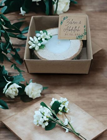 Ahşap Hediyelik 50 adet Kütük Mumluk Söz, Nişan, Kına,bebek, Nikah Şekeri - Kraft Kutulu