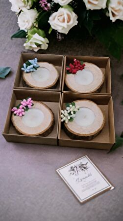 Ahşap Hediyelik 50 adet Kütük Mumluk Söz, Nişan, Kına,bebek, Nikah Şekeri - Kraft Kutulu