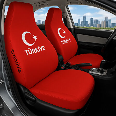 Kırmızı Renk Oto Koltuk Kılıfı Türkiye Modeli – Ay Yıldızlı Penye Ön Arka Koltuk Kılıfı Seti