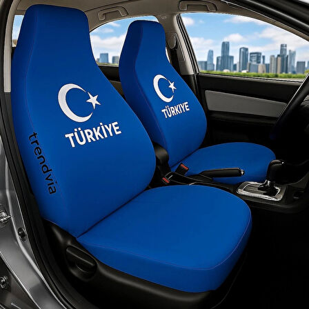 Mavi Renk Oto Koltuk Kılıfı Türkiye Modeli – Ay Yıldızlı Penye Ön Arka Koltuk Kılıfı Seti