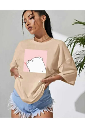 malkoçbey sevimli ayı baskılı oversize basic t-şhirt
