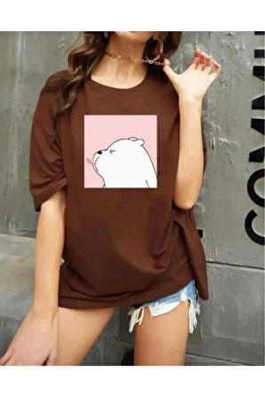 malkoçbey sevimli ayı baskılı oversize basic t-şhirt