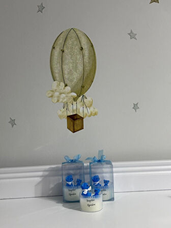 Yeni Doğan Erkek Bebek Doğum Tebrik Hediyesi Şeffaf Asetatlı Kutuda Sevimli Ayıcık Tasarım Mum-20 li