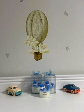 Yeni Doğan Erkek Bebek Doğum Tebrik Hediyesi Şeffaf Asetatlı Kutuda Sevimli Ayıcık Tasarım Mum-20 li