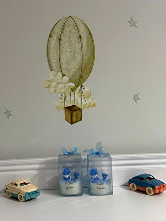 Yeni Doğan Erkek Bebek Doğum Tebrik Hediyesi Şeffaf Asetatlı Kutuda Sevimli Ayıcık Tasarım Mum-20 li