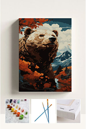 Sayılarla Boyama Ayı Tuval Seti Fırça Boya Dahil (Çıtalı) 40x50 CM