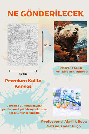 Sayılarla Boyama Ayı Tuval Seti Fırça Boya Dahil (Çıtalı) 40x50 CM