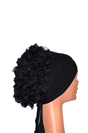 Kadın Siyah Fırfırlı Topuz Bone