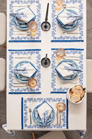 Azure Blue, Yemek Masası, Mutfak Masası Takımı, Masa Örtüsü,Runner,6AmerikanServis,6KumaşPeçete