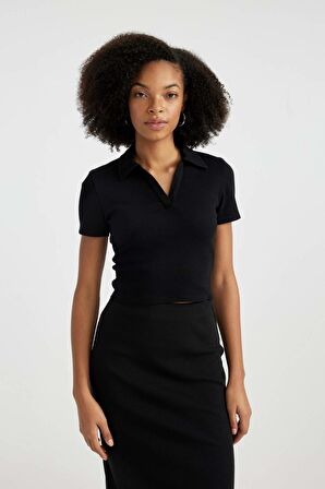 DeFacto Fitted Polo Yaka Fitilli Kaşkorse Kısa Kollu Tişört A0379AX24SMBK81