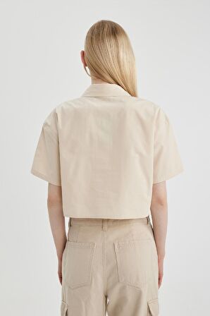 DeFacto Coool Oversize Geniş Kalıp Poplin Kısa Kollu Crop Gömlek C0739AX24SPBG360