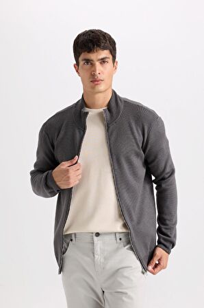 DeFacto Standart Fit Normal Kesim Dik Yaka Fermuarlı Triko Hırka C8158AX24AUGR308