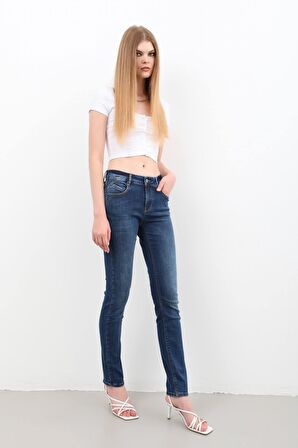 Kadın Likralı Slim Jean Pantolon Mavi
