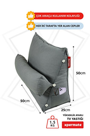 XPERMATE Tv Yastığı Bel Destek Yastığı Sırt Yastığı Boyun Destekli Yastık Ameliyat Sonrası Yastık Gri