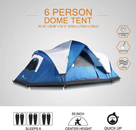 MobiHome DomeHike 6 Kişilik Otomatik Çadır-MAVİ