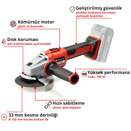 Einhell AXXIO 18/125 Q - Solo, Akülü Avuç Taşlama