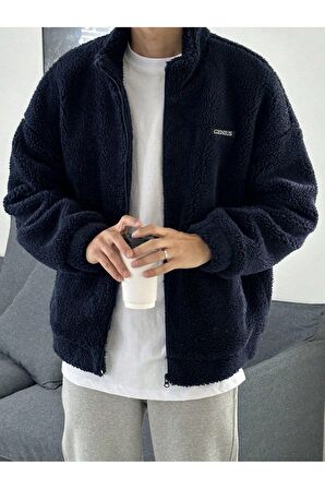 Oversize Tam Fermuarlı Kuzu Sweatshirt İçi Polarlı Sherpa Kumaş Sweatshirt